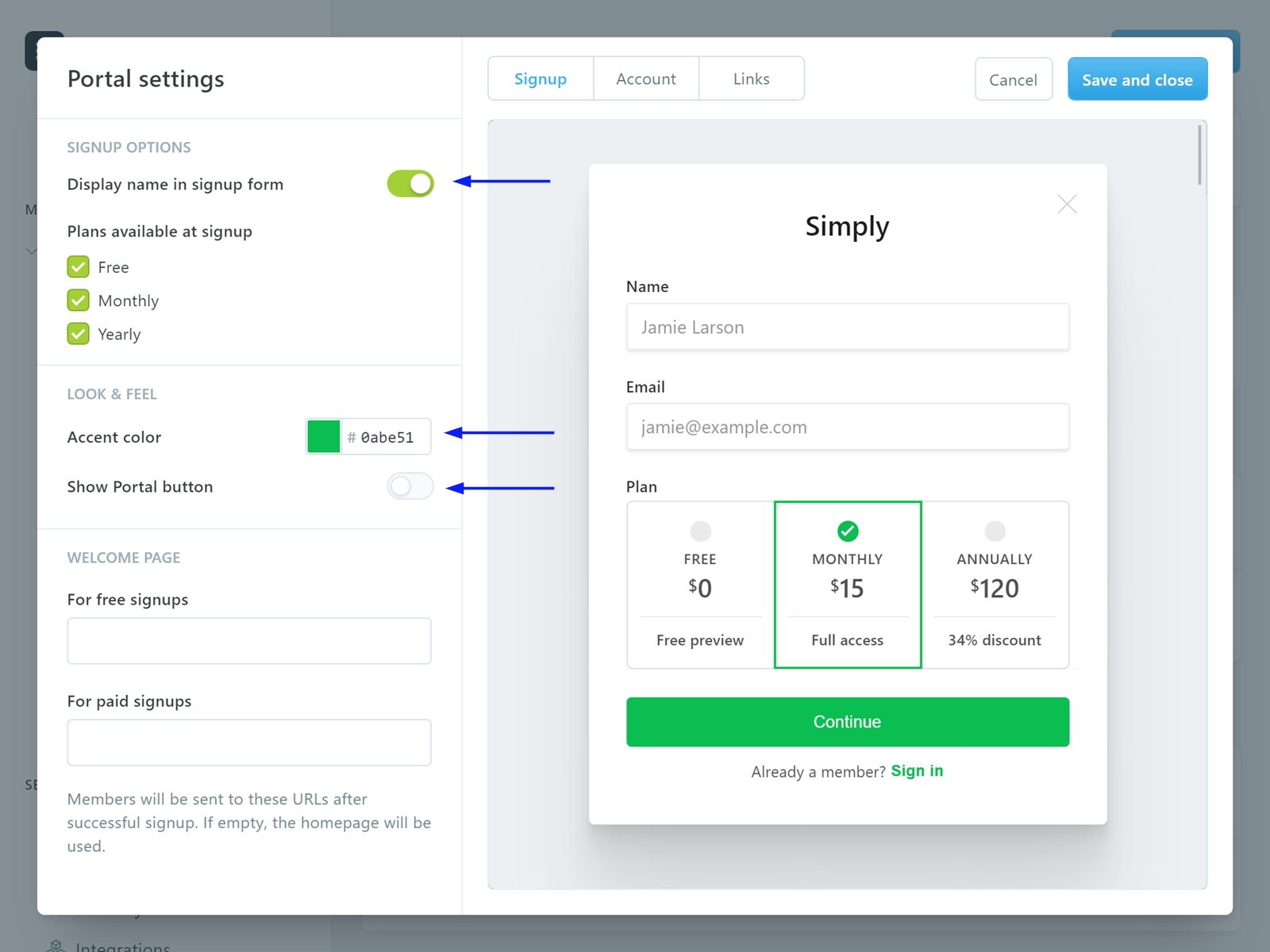simply free theme for ghost - Members Portal